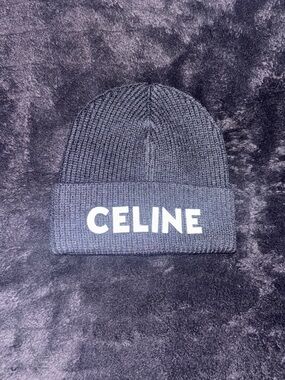 Celine Black Ribbed Beanie with Label